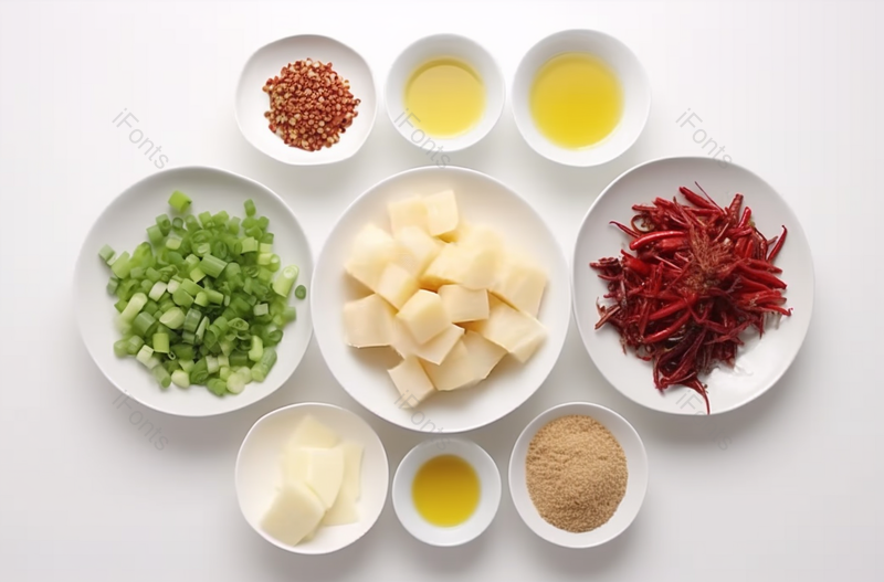 油辣椒葱花椒芝麻调味品白色背景俯拍,高清,摄影图,摄影图片,图片大全,摄影图免费下载